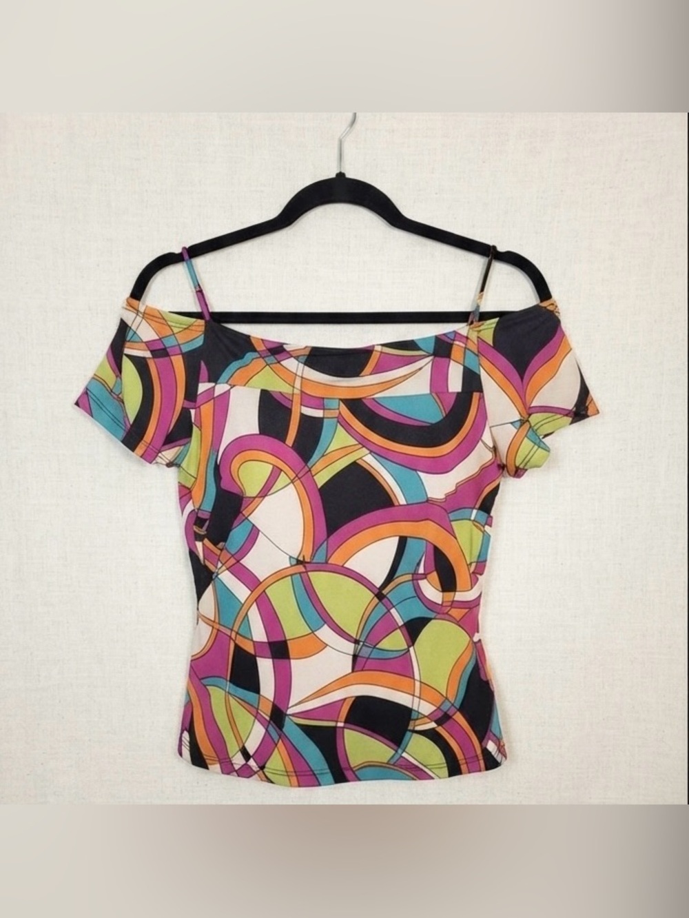 Rave Colorful Geometric Print Off Shoulder Top XL